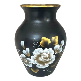 Vaza din ceramica pentru flori, pictata manual buchet alb - Img 1