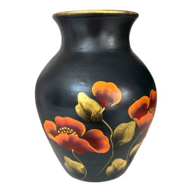 Vaza din ceramica pentru flori, pictata manual, portocaliu - Img 1