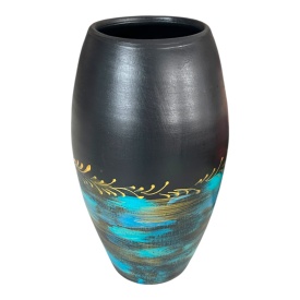 Vaza neagra, pictata manual, ceramica, moderna - Img 1