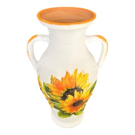 Vaza tip amfora, ceramică cu floarea soarelui, lucrată manual, Marginea - Img 2