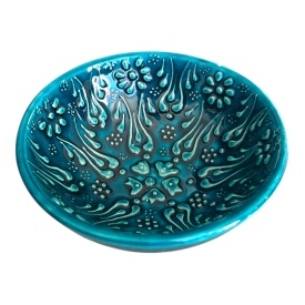 Bol din ceramica, turcoaz, lucrat manual, 13 cm - Img 2