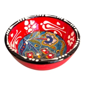 Bol mic din ceramica, lucrat manual, rosu, pentru sosuri, alune, nuci, bijuterii - Img 3