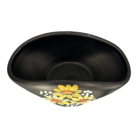 Bombonieră ceramică neagră pictată manual cu flori galbene – 18x9 cm - Img 2