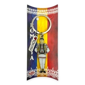 Breloc metal I love România – bărbat în port tradițional, cadou gata ambalat - Img 2