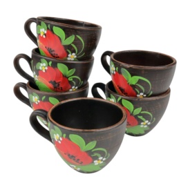 Cana din ceramica traditionala, 250 ml, pictata manual cu maci, rustica si autentica - Img 2