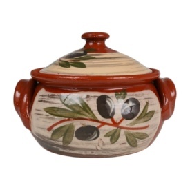 Oala de lut, pentru gatit la cuptor , o portie de adult, 0.6 litri, masline, cu capac - Img 1
