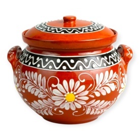 Oala de lut pentru sarmale 7 litri, traditionala, maro, pictata manual, cu capac, pentru gatit la cuptor – Cook Green - Img 1