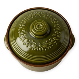 Oala de lut pentru sarmale 8L, smaltuita, ceramica verde cu capac, lucrata manual, gatit traditional la cuptor - Img 2