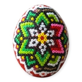 Ou din lemn cu margele, lucrat manual, 7 cm,decor traditional si autentic - Img 2