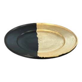 Platou din ceramica, decorat manual, negru, foita de aur, pentru servire sau decor, 30 cm - Img 2