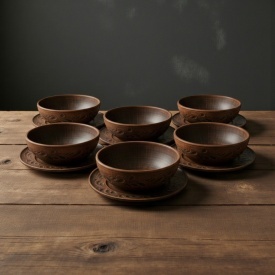 Set 12 piese din ceramica, farfurii si castroane, ceramica tradițională – lucrate manual - Img 1