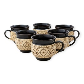 Set 6 cani din ceramica, 250 ml, pentru ceai, apa sau vin, rustic - Img 1