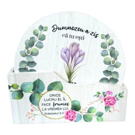 Set suporuri pentru pahare, lemn, citate biblice - Img 2