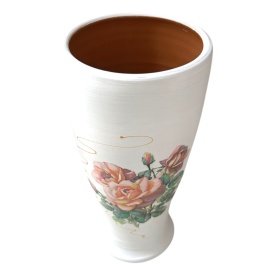 Vază ceramică albă cu buchet de trandafiri și detaliu aurit, 30 cm, Marginea - Img 2