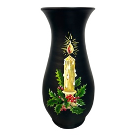 Vază ceramică Marginea 30 cm – pictată manual cu lumânare și coroniță de Crăciun, unicat din Bucovina - Img 2