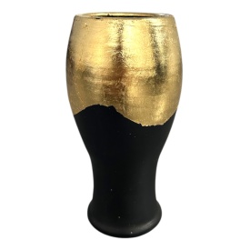 Vază ceramică Marginea decorată manual cu foiță de aur, 25 cm – autentică - Img 3