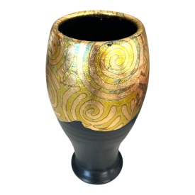 Vază ceramică Marginea decorată manual cu foiță de aur, antichizata - Img 4