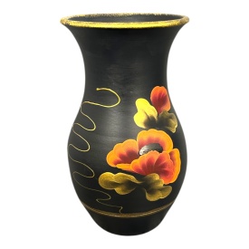 Vază ceramica Marginea pictată manual, maci si accente aurii, 25 cm - Img 1