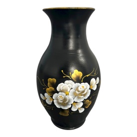 Vază ceramică pictată manual cu flori albe și aurii – Marginea, 35 cm - Img 1