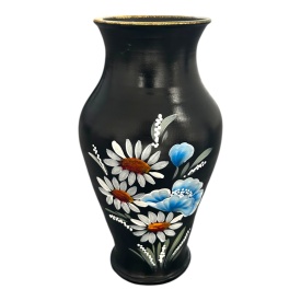 Vază de flori din ceramică Marginea pictată manual cu buchet de maci și margarete – 30 cm - Img 3