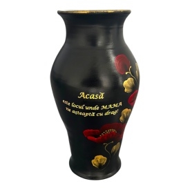 Vază de flori din ceramică Marginea pictată manual cu maci roșii – 30 cm - Img 3