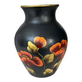 Vaza din ceramica pentru flori, pictata manual, portocaliu - Img 2