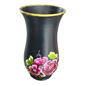 Vaza neagra, pictata manual, buchet de flori - Img 2