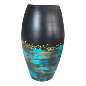 Vaza neagra, pictata manual, ceramica, moderna - Img 3