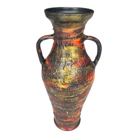 Amfora ceramică decorată manual cu accente roșii și aurii – 44 cm, suprafață texturată - Img 2