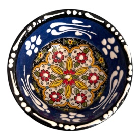 Bol mic din ceramica, lucrat manual, albastru inchis, pentru sosuri, alune, nuci, bijuterii - Img 1