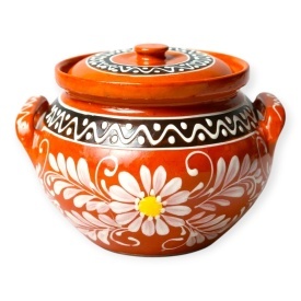 Oala de lut 3 litri cu capac, pentru sarmale si preparate la cuptor, ceramica naturala pictata manual – Cook Green - Img 1