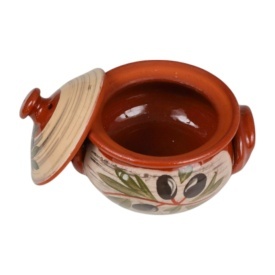 Oala de lut, pentru gatit la cuptor , o portie de adult, 0.6 litri, masline, cu capac - Img 2