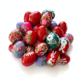 Ou din lemn pictat cu iepurasi, 6 cm – lucrat manual, cadou sau decor de Paste - Img 3