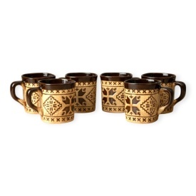 Set 6 cani din ceramica cu motive traditionale, 180 ml, pentru ceai, apa sau vin - Img 1
