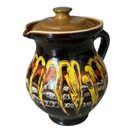 Ulcior traditional din lut, negru, cu capac - Img 1