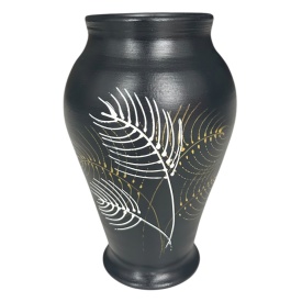 Vază ceramică decorată manual cu pene aurii și albe – 20 cm - Img 1