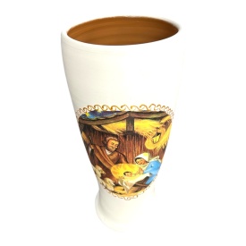 Vază ceramică decorată manual cu scena Nașterii Domnului, 30 cm – Marginea, Bucovina - Img 2