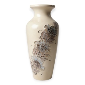 Vaza ceramica inalta 67 cm pictata manual cu flori in relief, decoratiune eleganta crem pentru living, hol sau spatii comerciale - Img 2