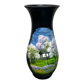 Vază ceramică Marginea 30 cm – pictură manuală cu copaci și peisaj natural - Img 2