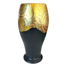 Vază ceramică Marginea decorată manual cu foiță de aur, antichizata - Img 1