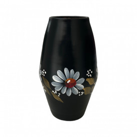 Vaza ceramica neagra, pictata manual, margarete - Img 1