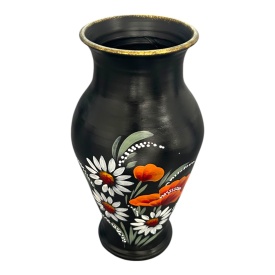 Vază de flori din ceramică Marginea pictată manual cu buchet de maci și margarete – 30 cm - Img 2