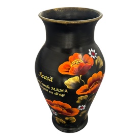 Vază de flori din ceramică Marginea pictată manual cu maci portocalii – mesaj „Acasă este locul unde mama ne așteaptă cu drag” – 30 cm - Img 3