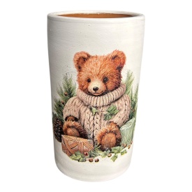 Vaza decor Craciun – peisaj festiv cu ursulet si cadouri - Img 1