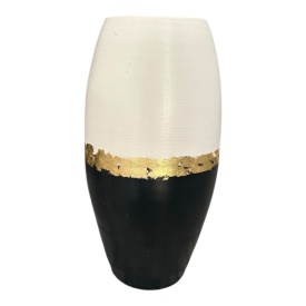 Vază decorativă 30 cm alb-negru cu brâu din foiță de aur – ceramică Marginea - Img 2