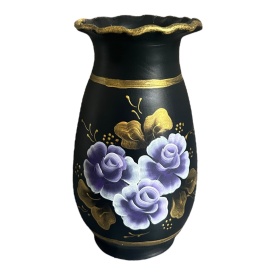 Vază din ceramică Marginea, pictată manual, 25 cm, autentica - Img 1