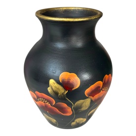 Vaza din ceramica pentru flori, pictata manual, portocaliu - Img 3