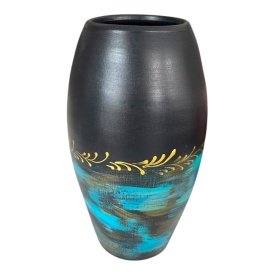 Vaza neagra, pictata manual, ceramica, moderna - Img 4