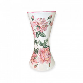 Vaza tip clepsidra, alba, trandafiri, 25 cm - Img 1