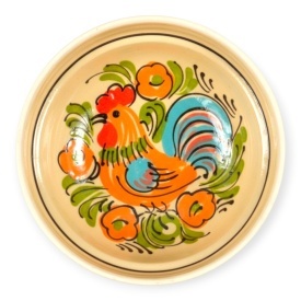 Bol traditional romanesc pentru supa si ciorba, 16 cm, pictat manual cu cocosi, ceramica crem, servire autentica - Img 2